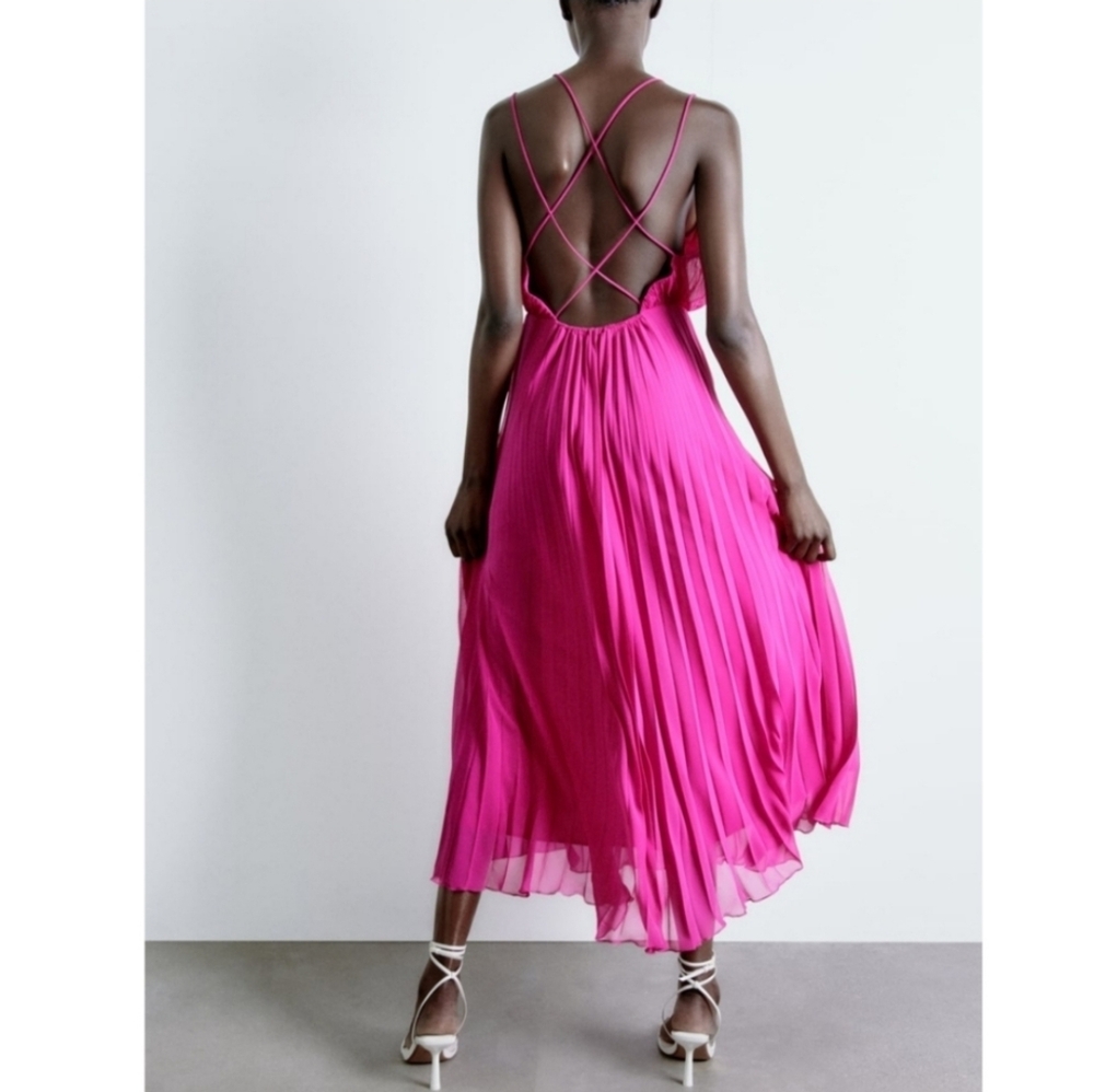 Zara Pleated Pink Dress Size S NWT - Picture 6 of 16